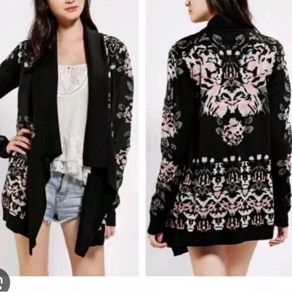 Anthropologie Black and Pink Floral Cardigan - Picture 1 of 3